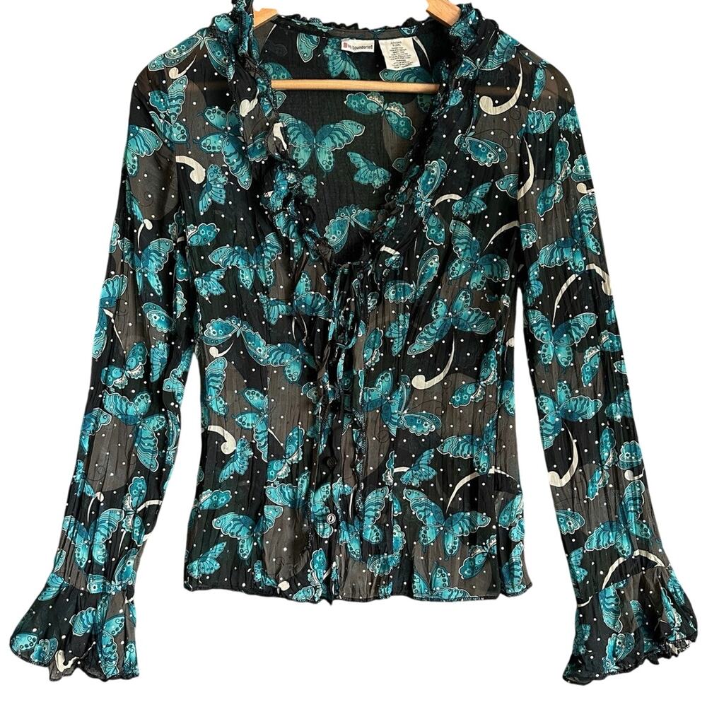Vintage Y2K babydoll butterfly sheer top SM long sleeve fairy goth ruffle flare